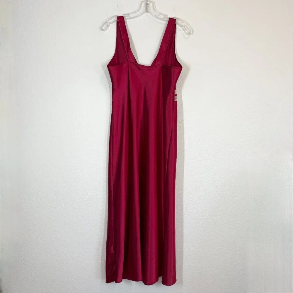 Vintage Red Satin Nightgown Slip Dress Lace Trim Medium - Picture 3 of 9